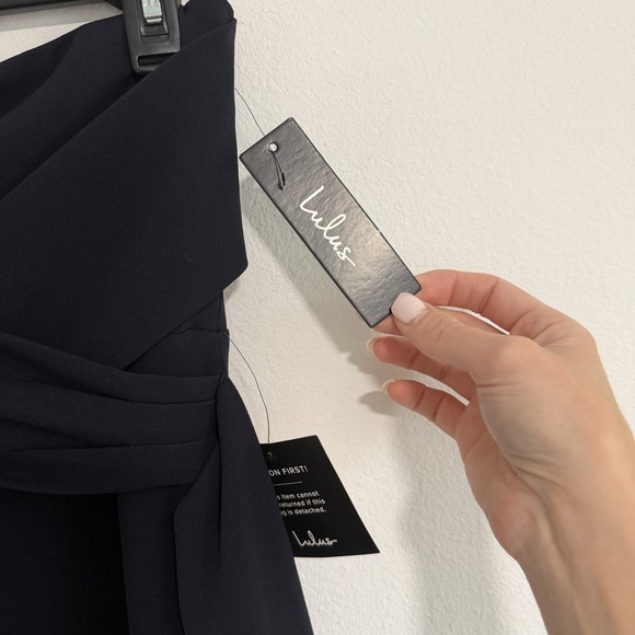 Lulus Own the Night Strapless Maxi Dress Womens Small Navy Blue Bridesmaid Slit - Picture 6 of 11